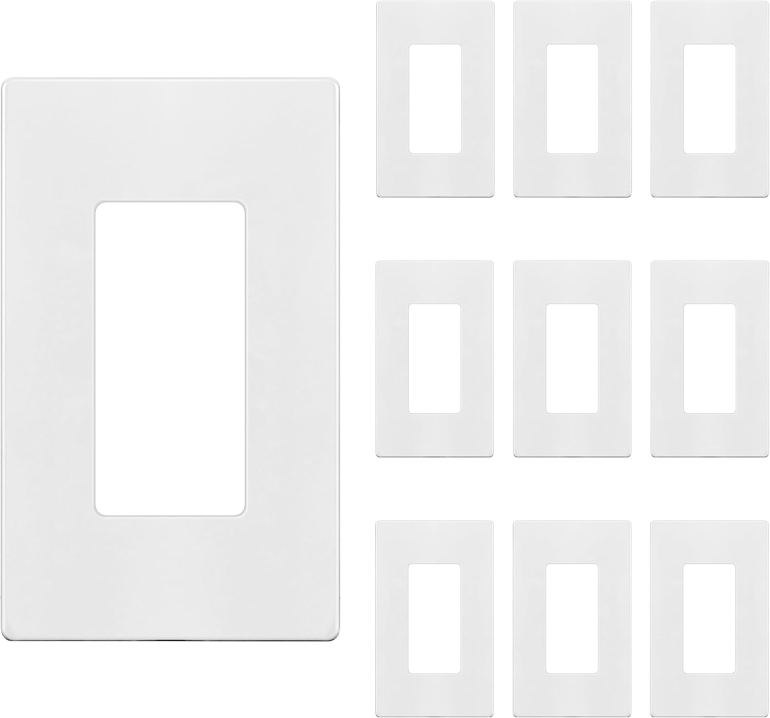 Screwless Decorator Wall Plate Child Safe Outlet Cover, Size 1-Gang 11.88cm H x 7.44cm L, Polycarbonate Thermoplastic, White (10 Pack)