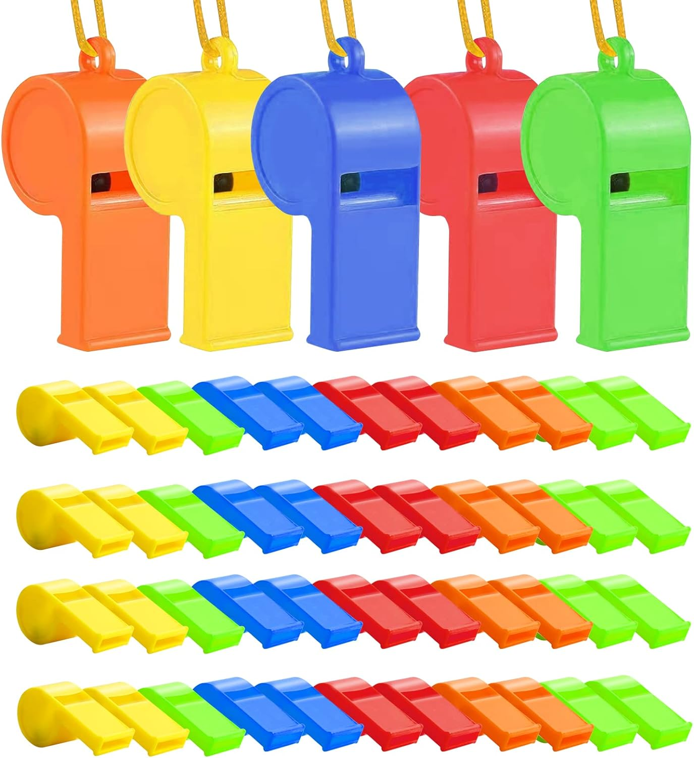 48Pcs Plastic Whistles, Sports Whistle Bulk with Lanyard, Super Loud Training