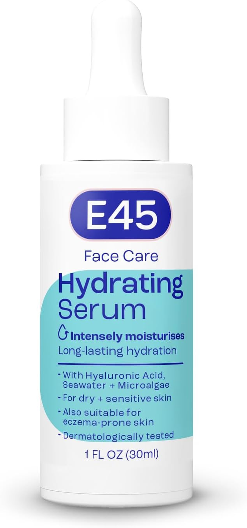 E45 Face Hydrating Serum - Instant 48-Hour Hyaluronic Acid Formula for Dry, Sensitive & Eczema Prone Skin - Rehydrating & Reinvigorating Serum – Perfume Free - Dermatologically Tested - 30ml