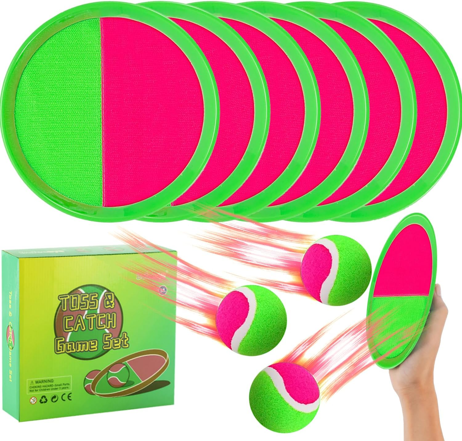Toss & Catch Ball Game Set - 6 Paddles & 3 Balls Outdoor Toys For Kids 4-8 Years Old