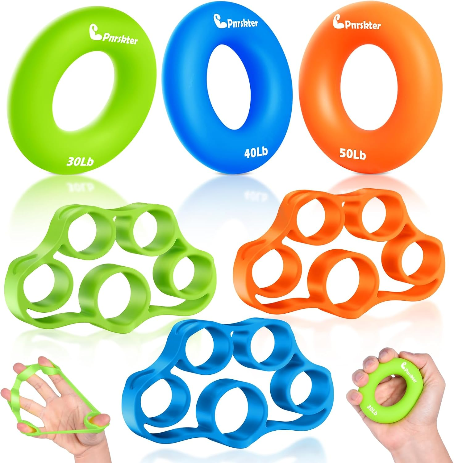 Hand Grip Strengthener, Finger Exerciser, Grip Strength Trainer (6 Pcs),New Material,Forearm Grip Workout, Finger Stretcher, Relieve Wrist Pain, Carpal Tunnel