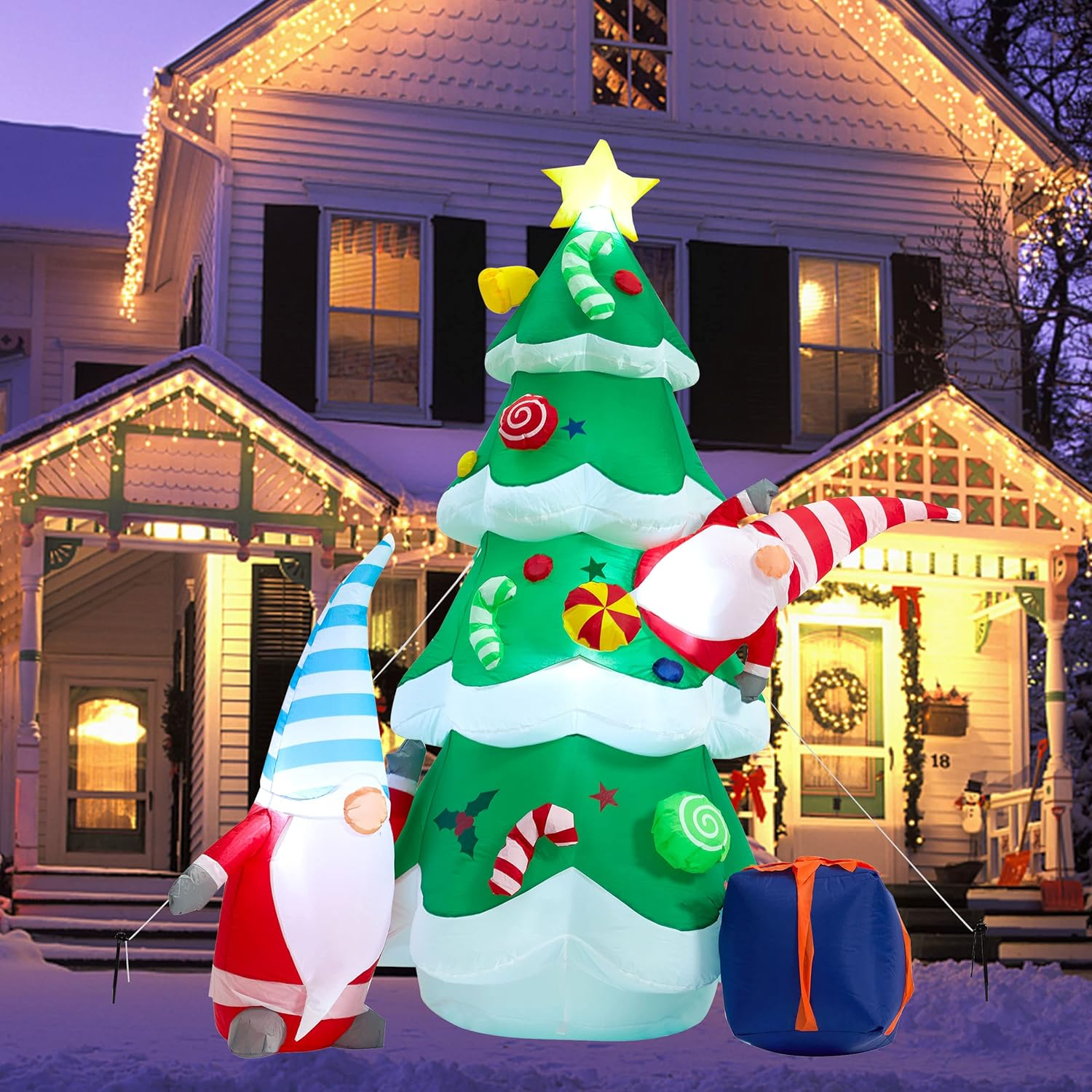 Christmas Inflatable Tree, 7 FT Giant Lighted Christmas Blow up Santa Claus with Gift Box for Indoor Outdoor Yard Garden Xmas Inflatables Party Decorations