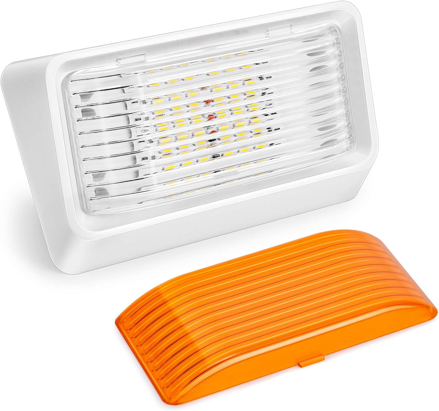 320Lumen LED RV Porch Light Exterior Utility Light 12v Lighting Fixture, Replacement Lighting for RVs, Trailers, Campers, 5th Wheels. White Base, Clear and Amber Lenses Included