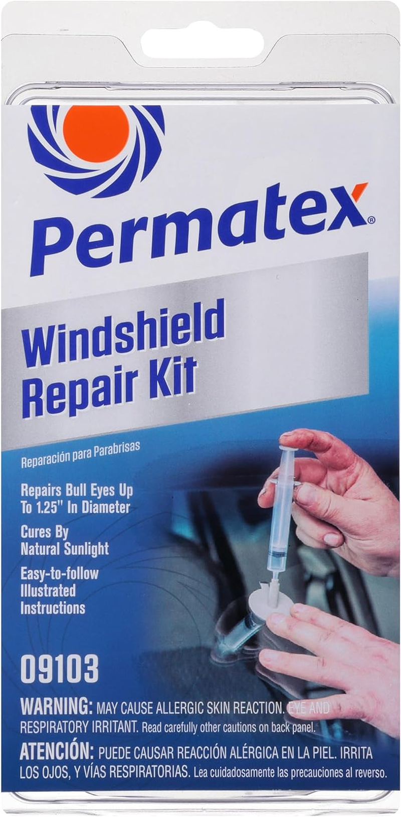 09103 Automotive Windshield Repair Kit for Chipped and Cracked Windshields. Permanent Air-Tight Repairs, with Repair Syringe & Plunger, 9-Piece Kit