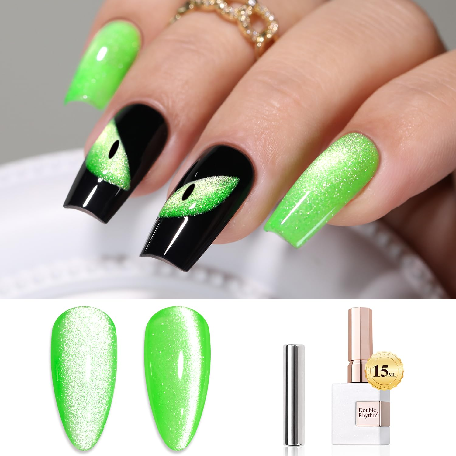 15ML Cat Eye Gel Polish with Magnet Glitter Shimmer Translucent Jelly Color 0.5 OZ Magnetic Gel Polish Salon DIY at Home (Green-Mc1068)
