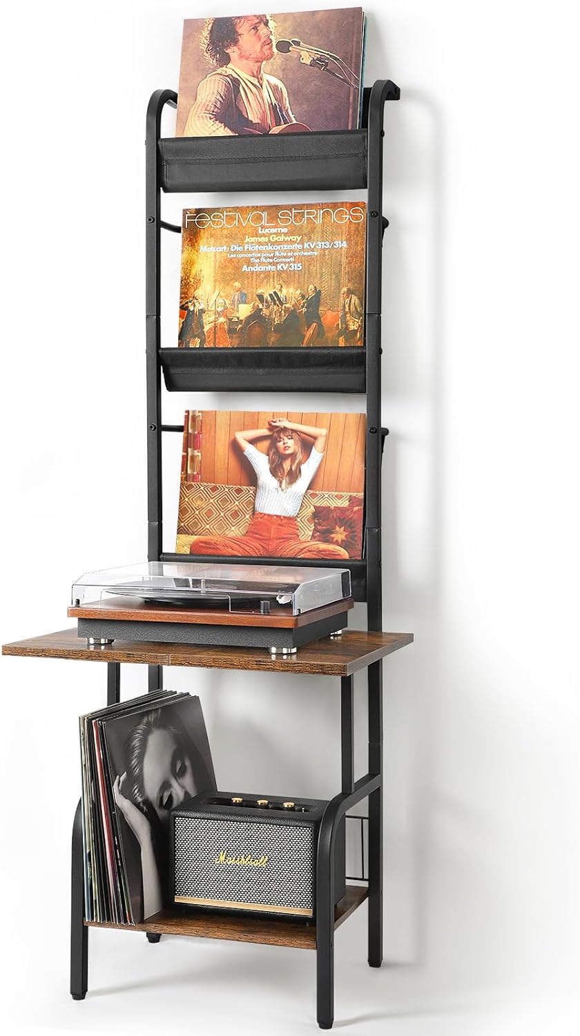 Record Player Stand with Vinyl Storage, Record Player Table with