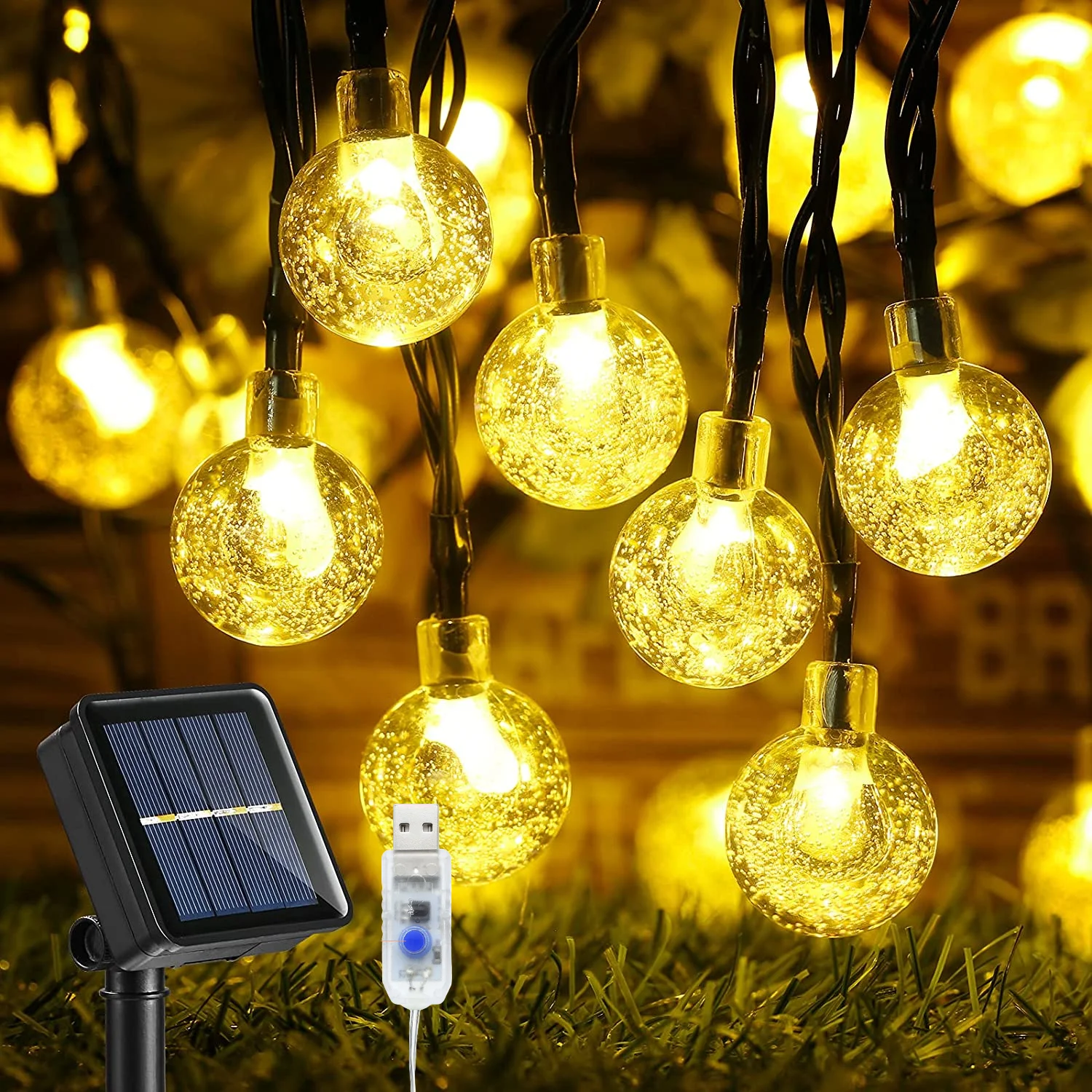 Juhefa Solar String Lights, 60 LED 35.6Ft Crystal Globe Lights for Outdoor Decor