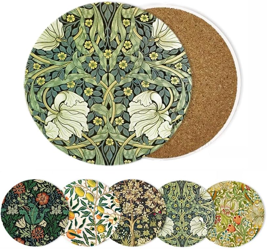 6 Set Coasters For Drinks Floral Pattern Absorbent Ceramic With Metal Holder New