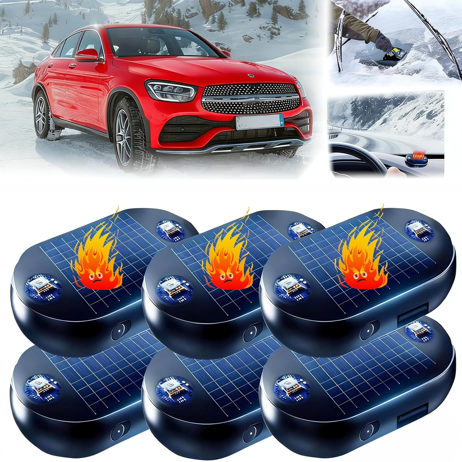 6Pcs Electromagnetic Car Snow Removal Device, Solar Antifreeze Electromagnetic Car Snow Removal Device, Portable Ca R Defroster,Fast and Efficient Vehicle Microwave Deicing Instrument for Ice Scraping