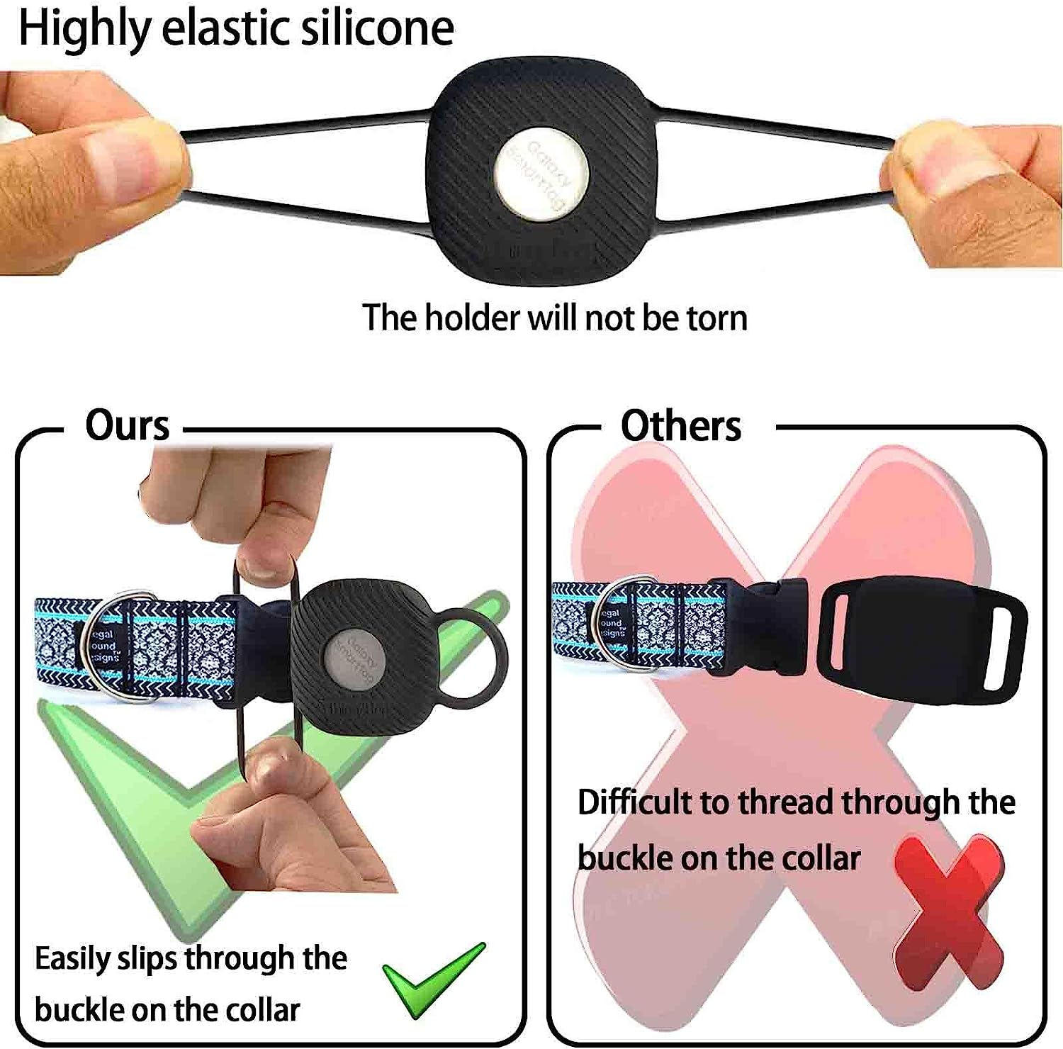 Dog Silicone Collar Holder for Samsung SmartTag/Smart Tag+Plus/Tile Mate, Com... - Picture 5 of 11