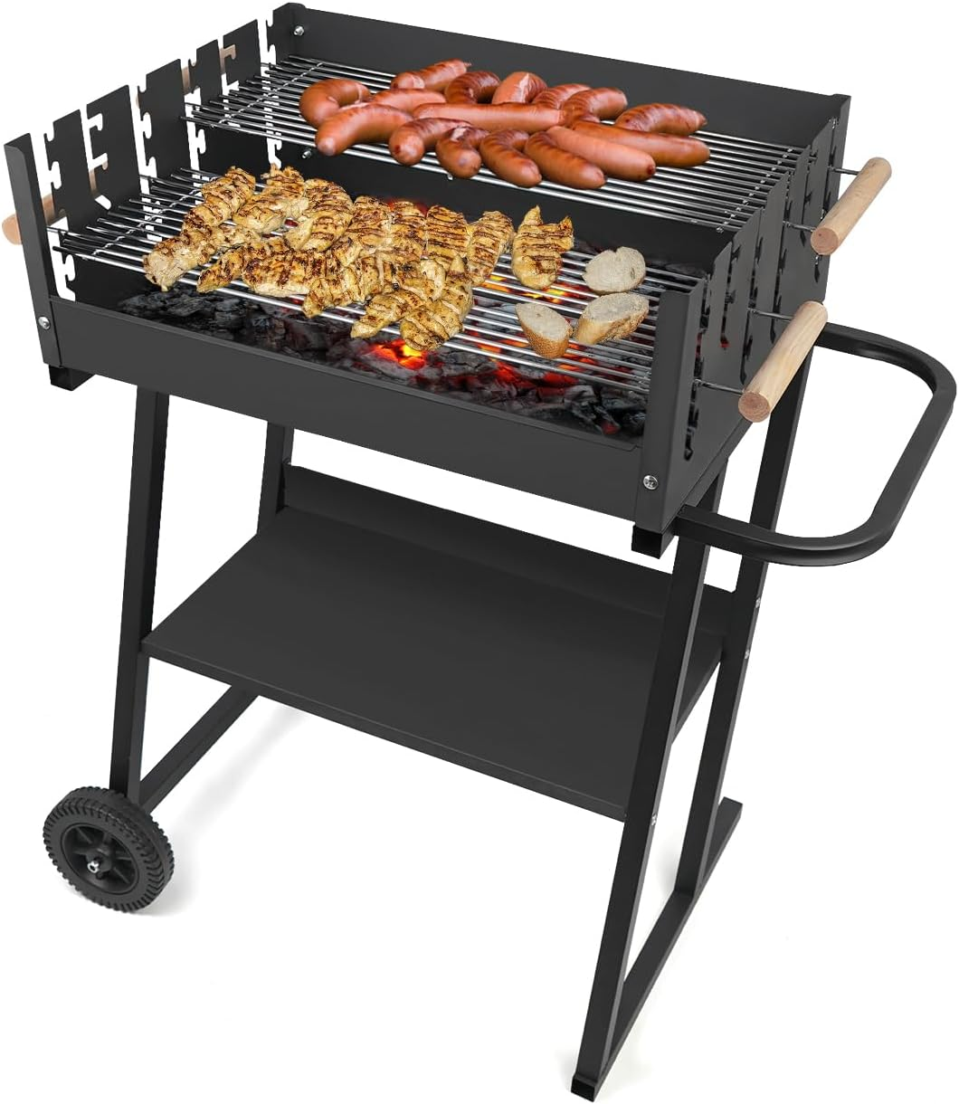 Charcoal BBQ Grill with Handle and Wheels