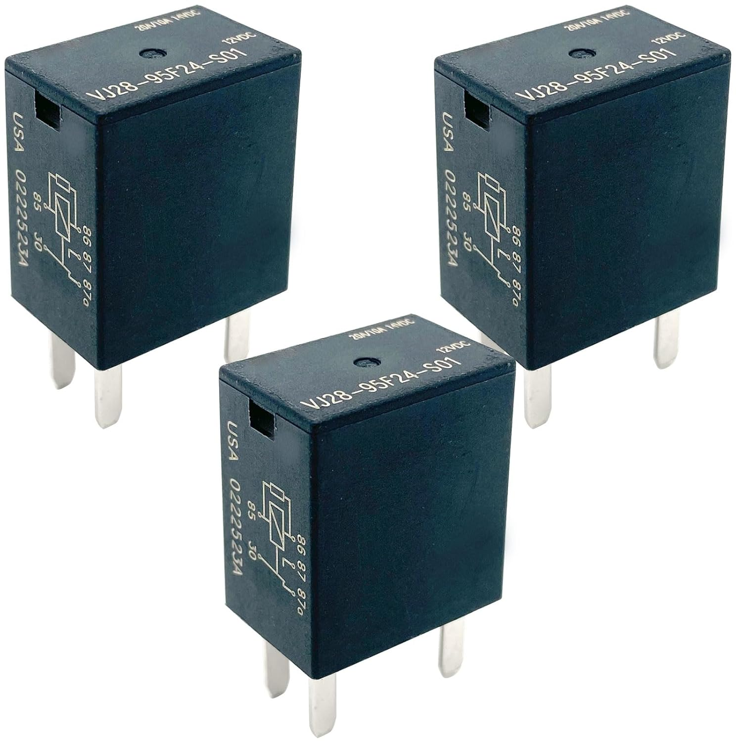 3-Pack VJ28-95F24-S01 Relay - 12VDC 20A 5-Pin SPDT Automotive Relay - Compatible with Automotive, Marine & Industrial Systems (Fixes Fan, Lighting & Motor Circuits)