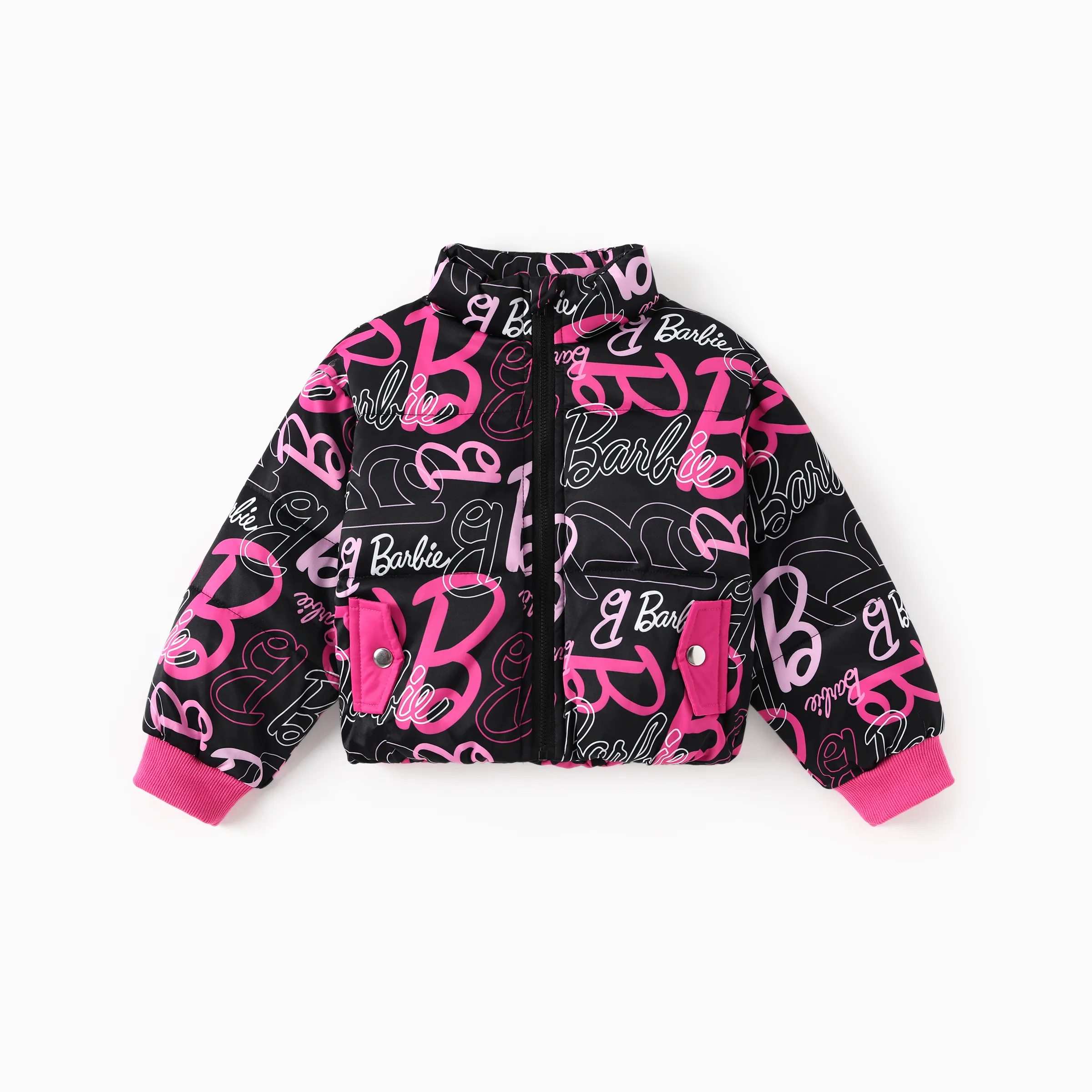 Barbie Toddler/Kid 1Pc Logo Pattern Long-Sleeve Crop Puffer Jacket Multi-Color