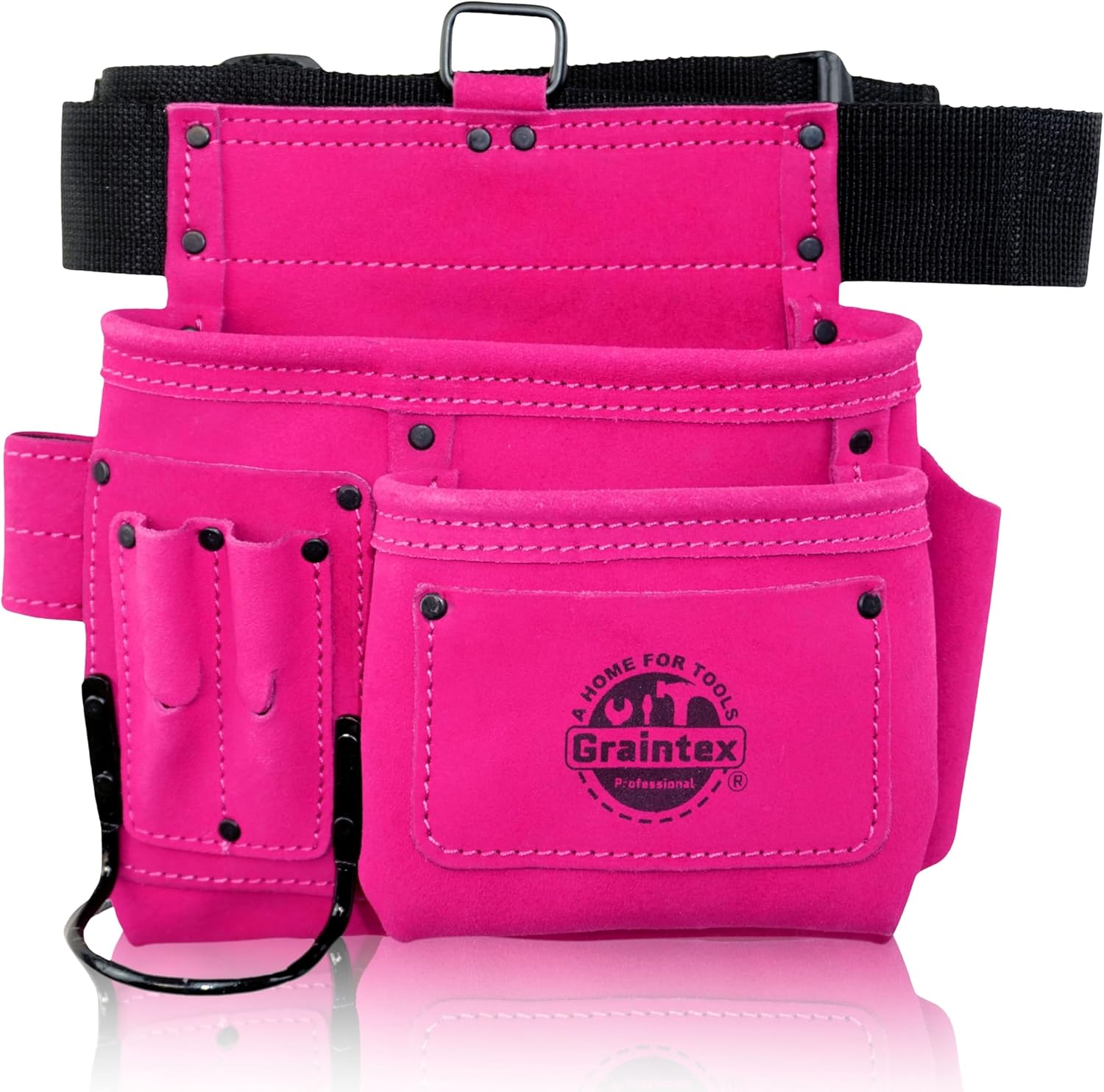 5 Pocket Suede Leather Tool Belt/Bag | Pink | Multipurpose Leather Tool Belt for Women and Men | Construction, Electrician, Handymen, Carpenter, Gardening Pouch and DIY Projects