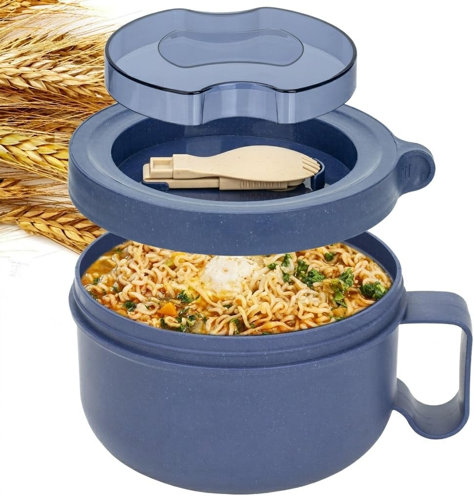Unbreakable Microwave Soup Mugs with Lids and Handles,Microwave Ramen Bowl with Lid for Soup and Instant Noodles,Oatmeal, Gumbo, Salad,Bpa Free (Sapphire Blue)