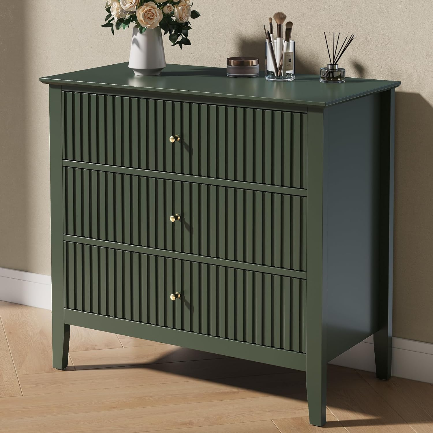 Fluted 3 Drawer Dresser, 32 Inch Wide Dresser Nightstand for Bedroom,  Modern Woo | eBay