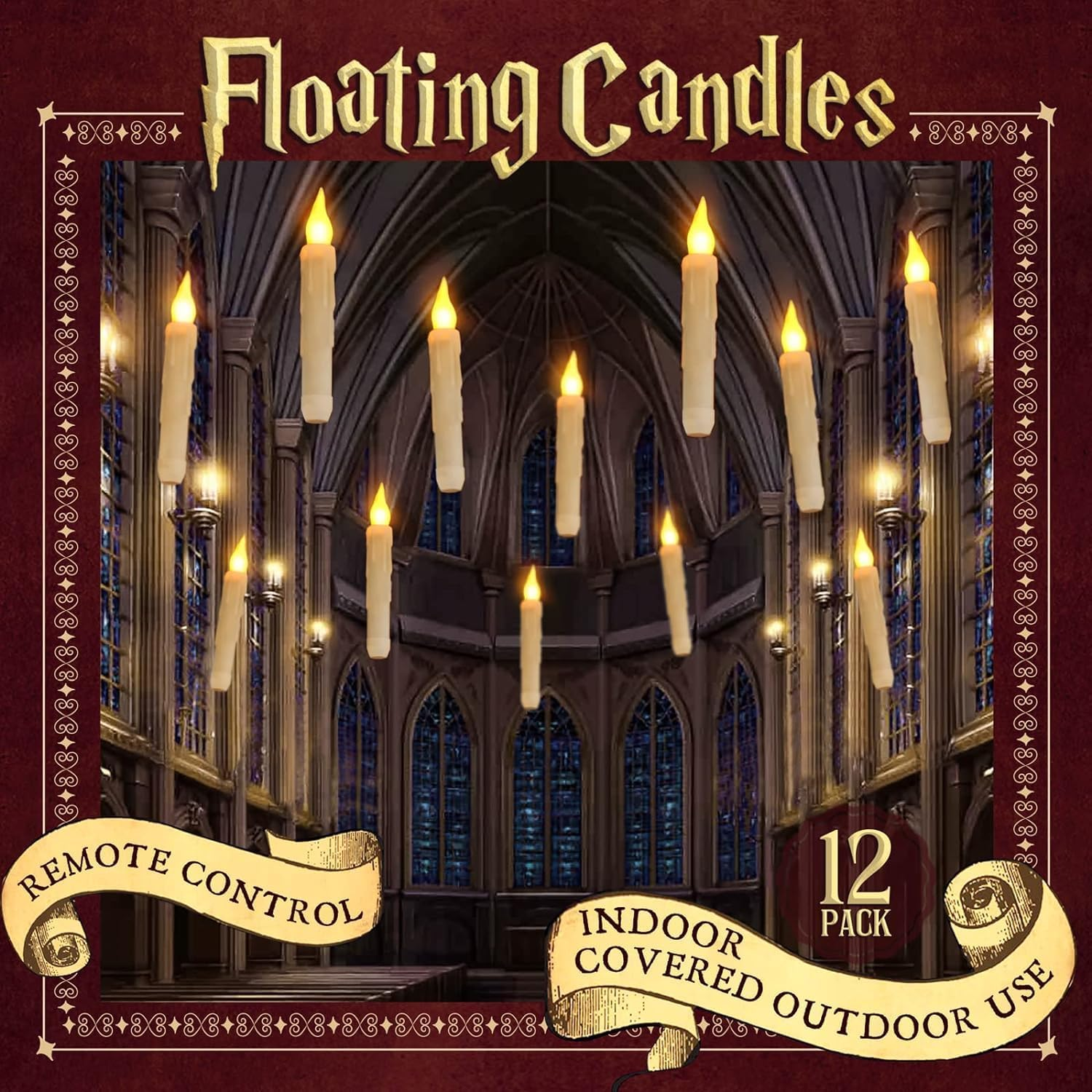 Halloween Decorations - Floating LED Candles with Remote Control -12Pcs Magic Witch Wizard Christmas Decor for Indoor Home Room Classroom Bedroom Birthday Party (With Common Remote)