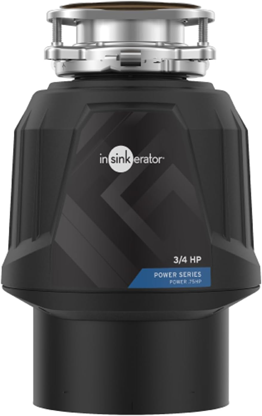 Power .75HP, 3/4 HP Garbage Disposal, Power Series EZ Connect Continuous Feed Food Waste Disposer, Black