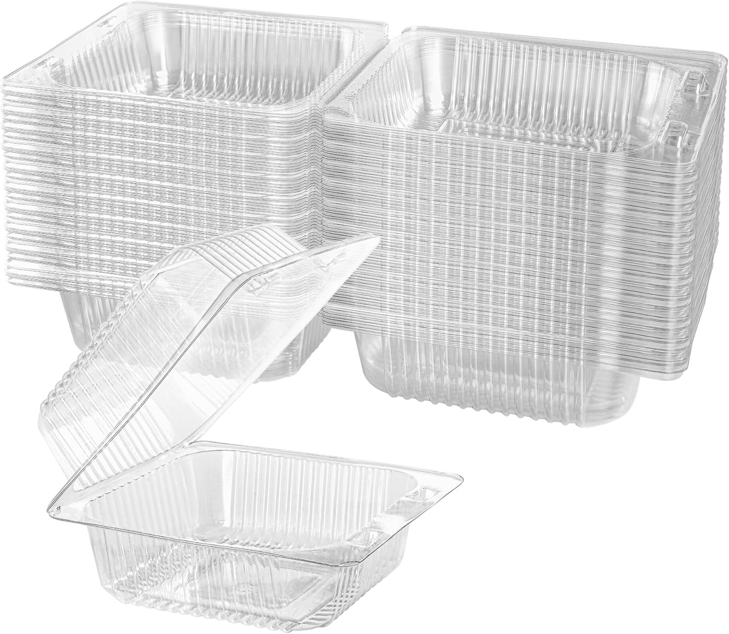 50 Count Clear Plastic Hinged Take Out Containers Clamshell Takeout Tray Food Clamshell Containers outside Diameter for Dessert, Snacksetc, Cakes Slice, Cookies, Salads