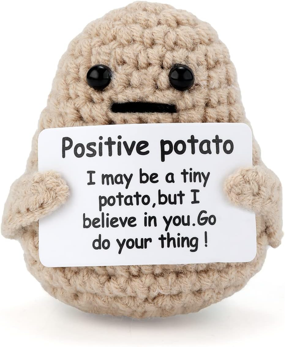 Mini Knitted Potato Toy with Positive Card
