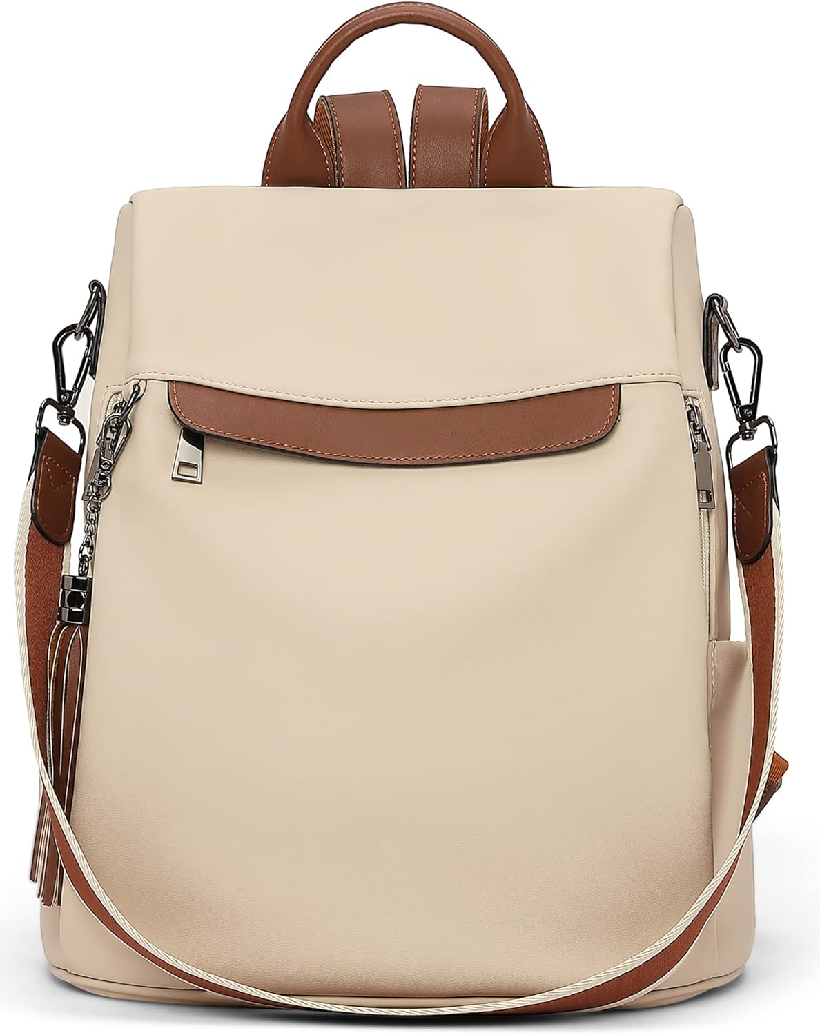Women’s Leather PU Travel Backpack Purse with Tassel - Brown PU Leather Vintage Backpack Wallet For Women, Multi-Function  main image 4