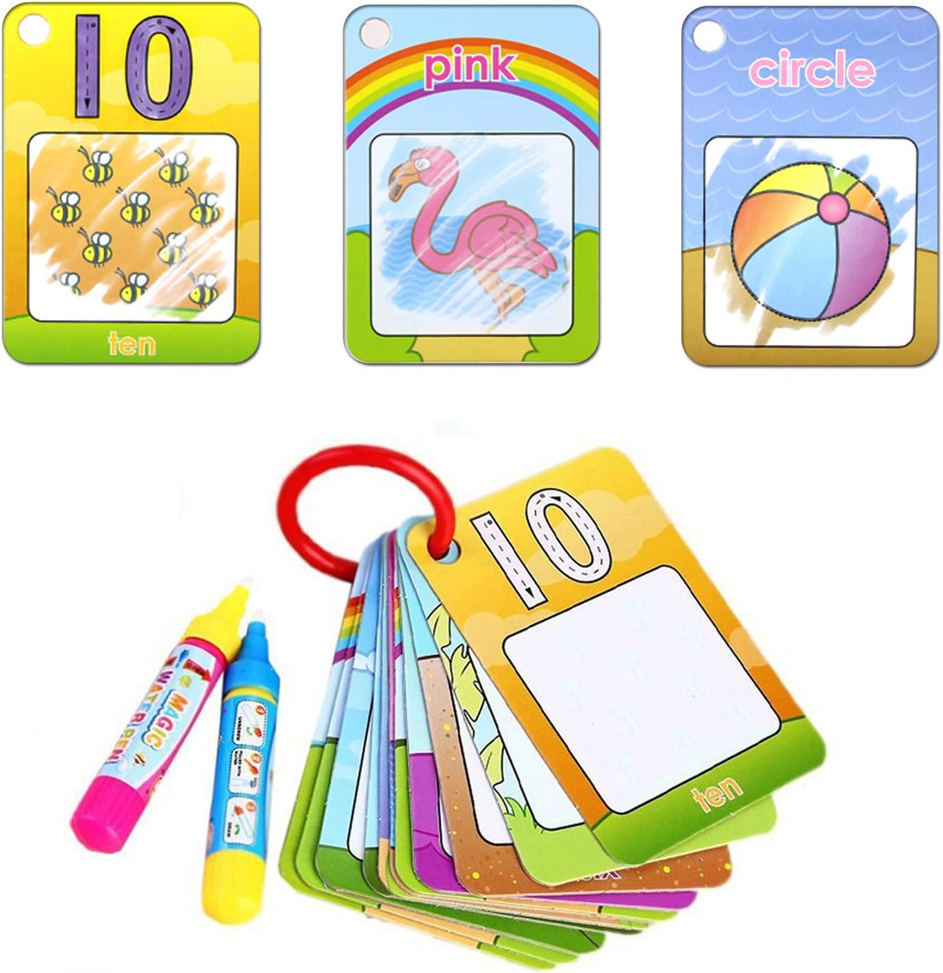Water Coloring Cards Learning Number Shape Color Toddler Girl Toy Water Paint Cards Airplane Activities for Kids Toy