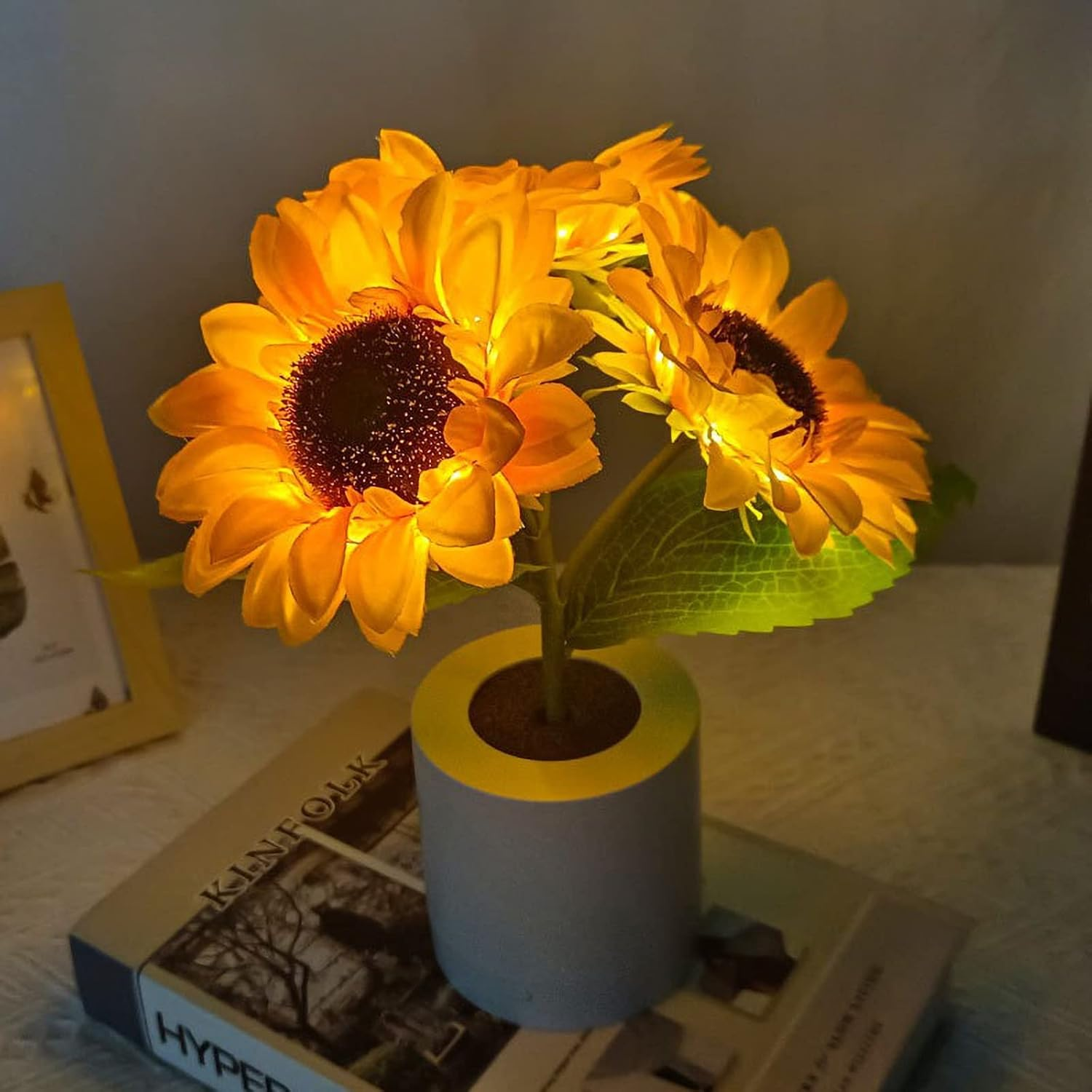 Sunflower Lamp - Artificial Sunflower Night Light, USB Rechargeable Flower Lamp for Mother'S Day Gift, Home Bedroom Office Desk Decoration - Three Flowers
