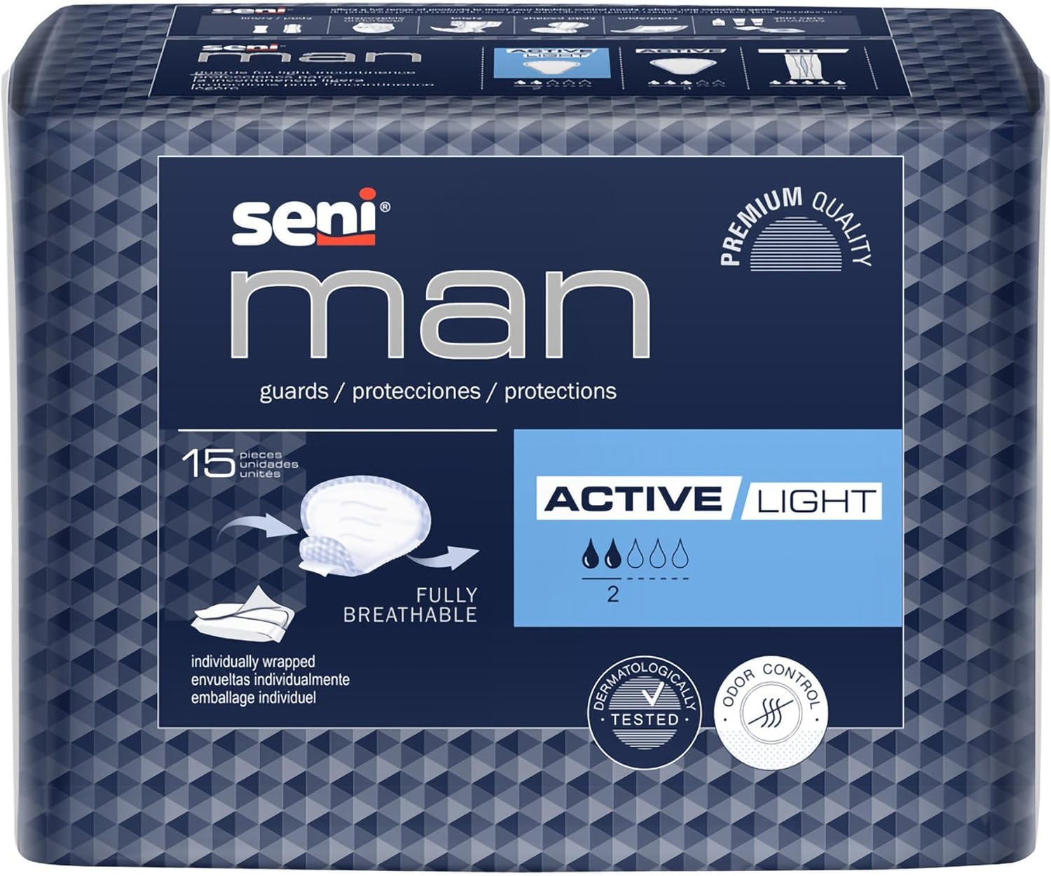 Man Active Light Male Incontinent Pad Cup Shape 7-1/2 X 9-3/10 Inch S-AL15-US1, 90 Ct