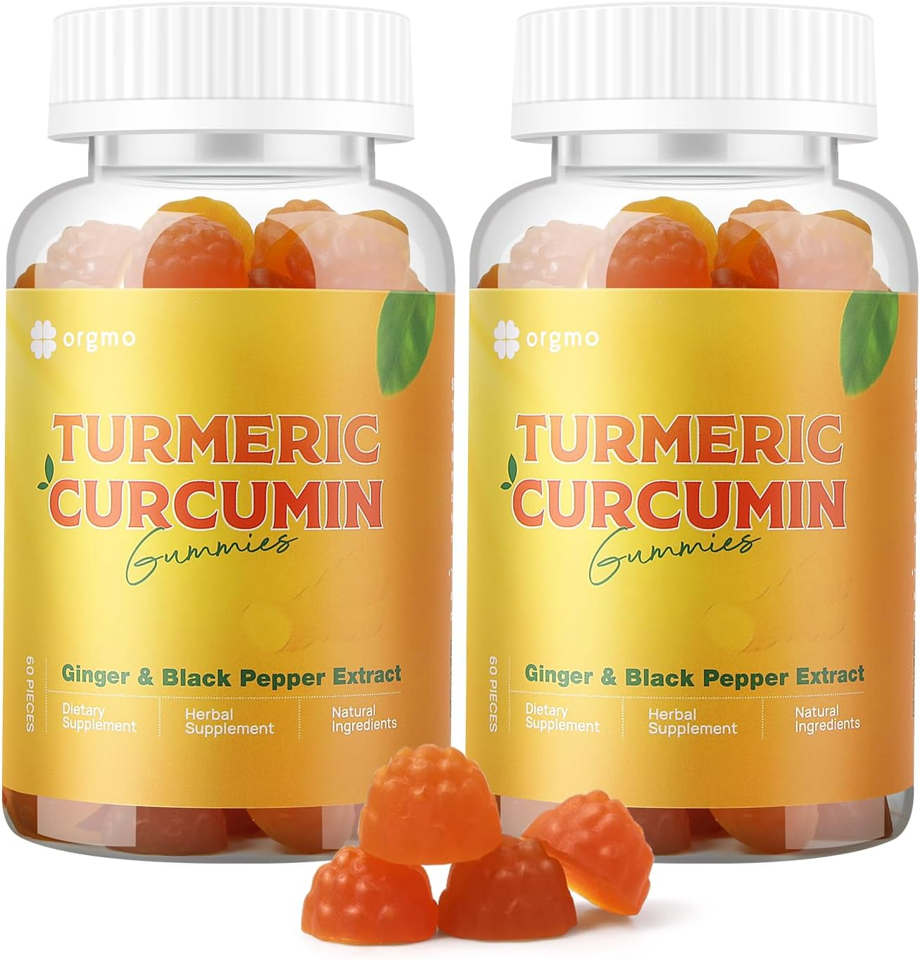 Turmeric Curcumin Gummies with Black Pepper 2 Pack, Turmeric and Ginger Supplement for Immune Joint Support, Sugar Free Ginger Gummies for Inflammation Vegan