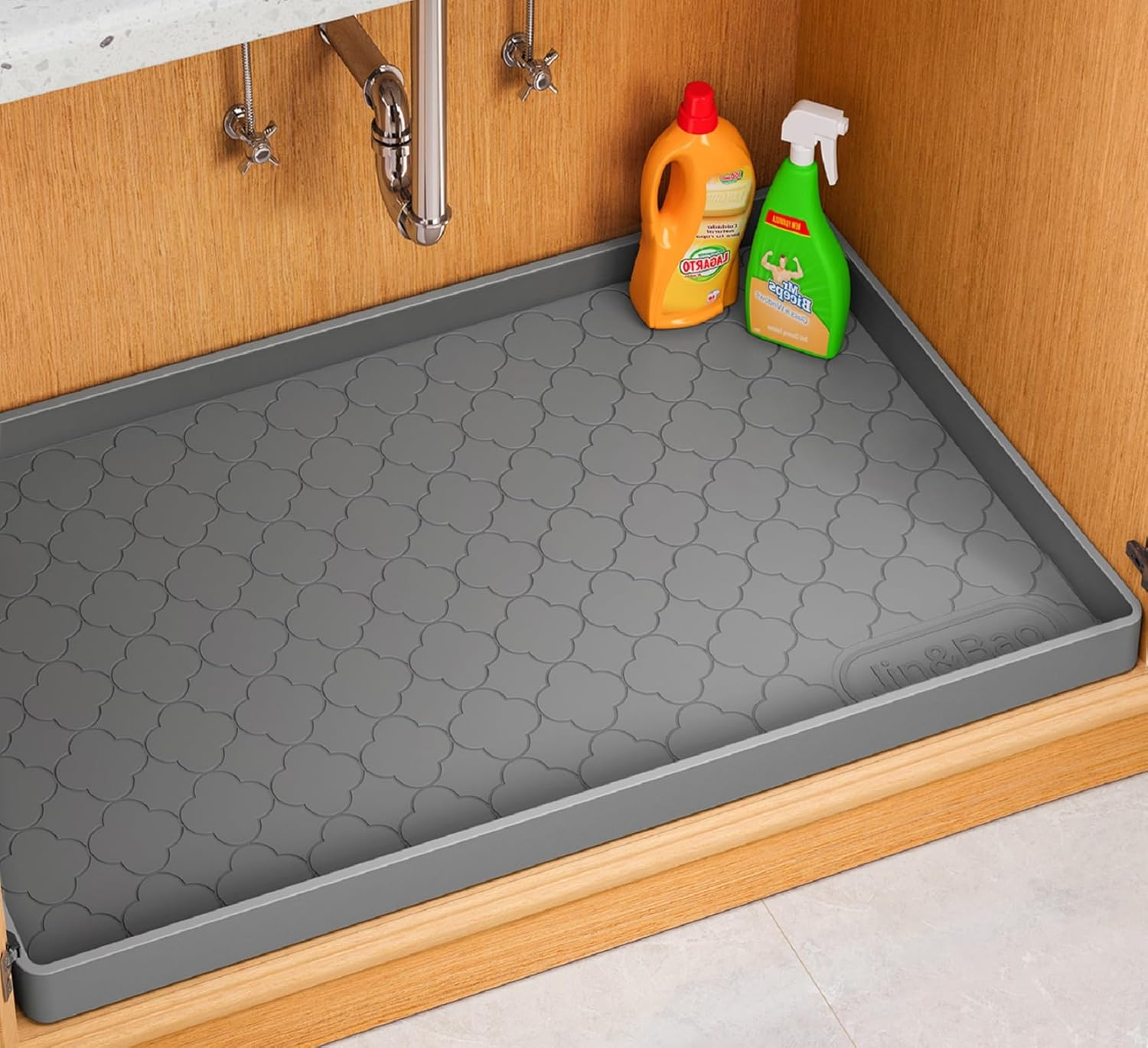under Sink Mat 34" X 22" Waterproof Silicone Cabinet Kitchen Liner | Silicone under Kitchen Sink Mat,Cabinet Protector,Bathroom Shelf Liner,Raised Edge,Anti-Slip,Easy to Clean & Dishwasher Safe