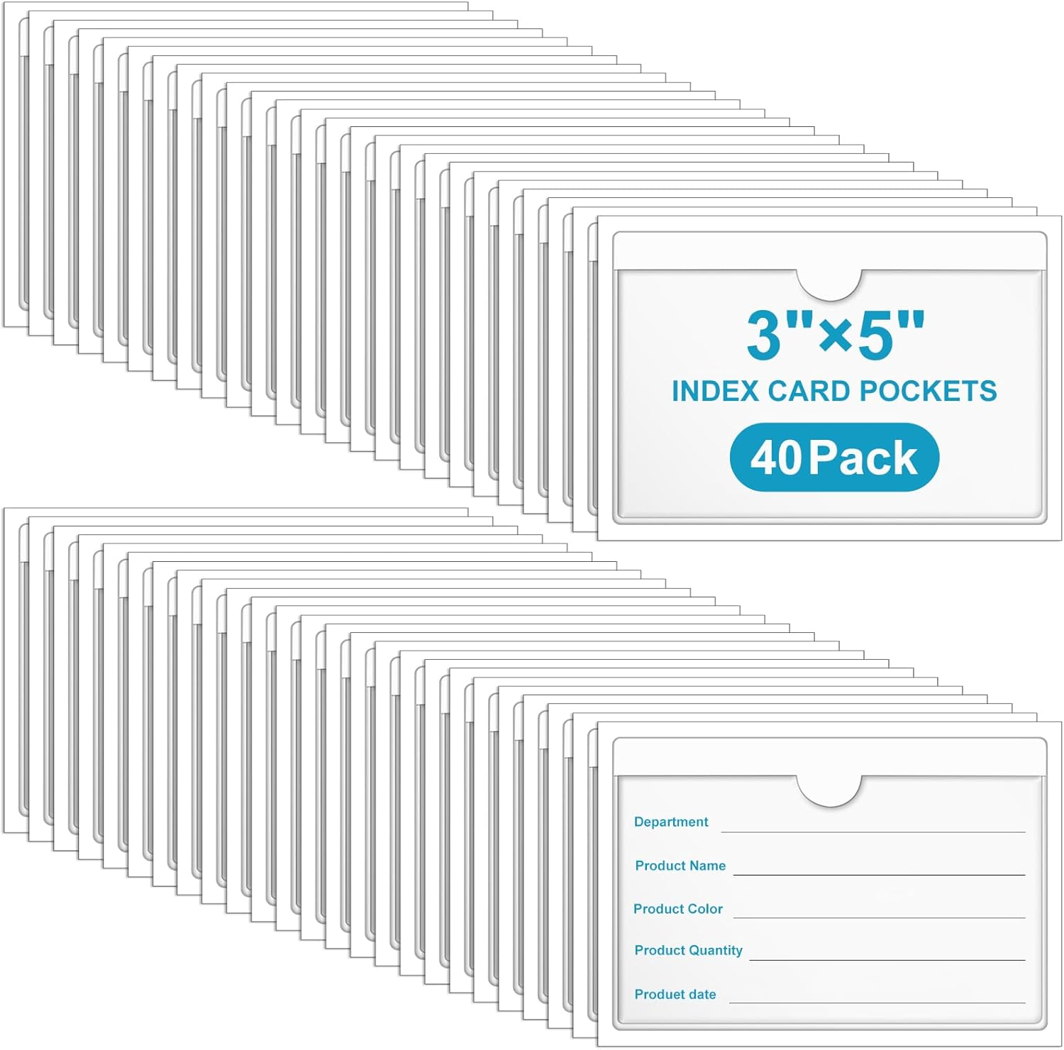 40 Pack Self Adhesive Index Card Pockets for 3x5 Inch Cards Storage Bins Library