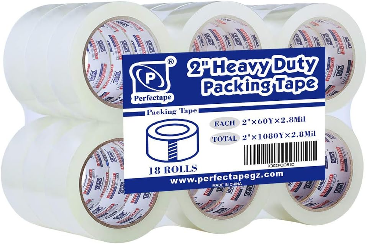 Heavy Duty Packing Tape 18 Rolls, Total 1080Y, Clear, 2.8 Mil, 1.88 Inch X 60 Yards, Ultra Strong, Refill for Packaging and Shipping