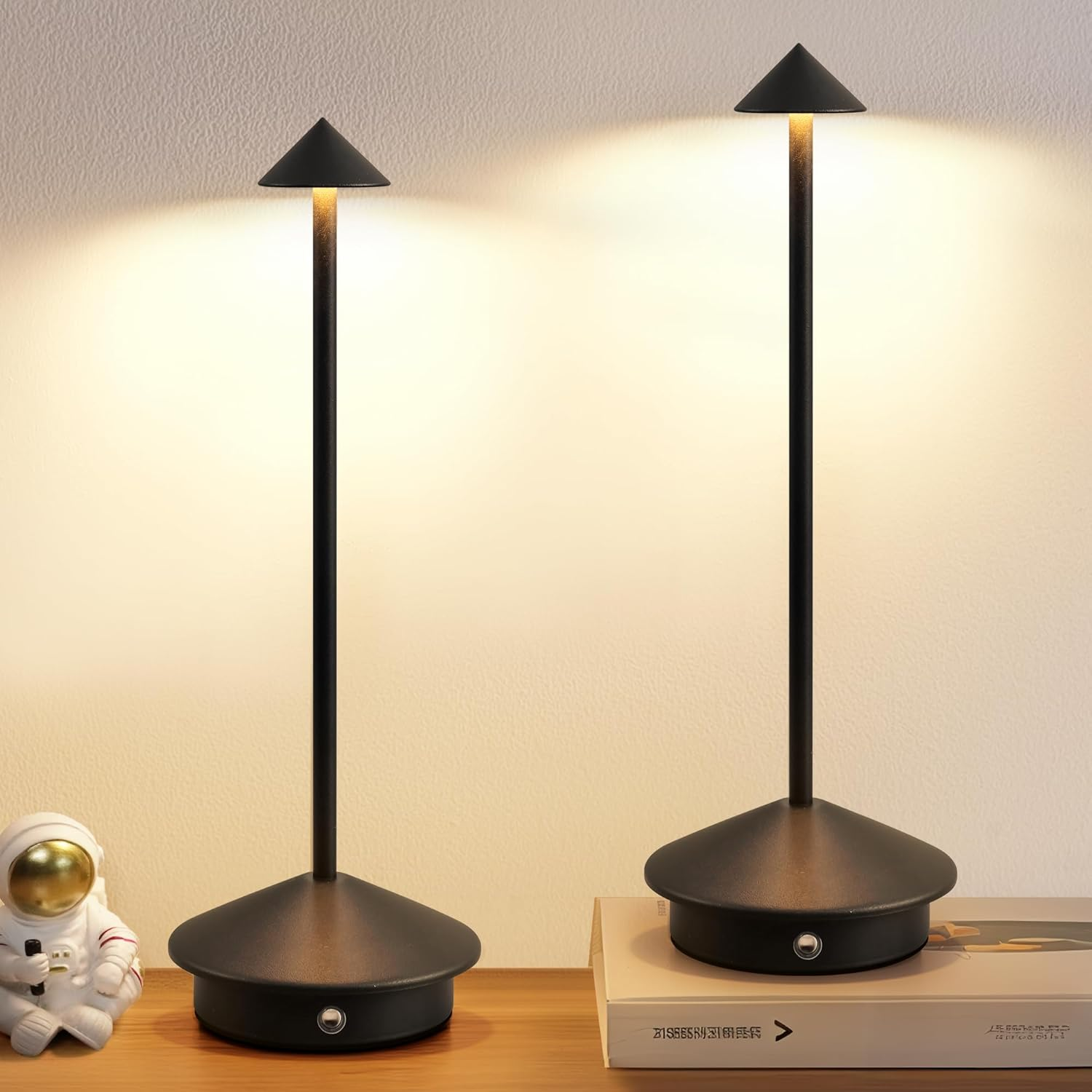 Modern Cordless Table Lamp Set of 2, Portable LED Desk Lamps, 5000Mah Rechargeable Battery Operated Lighting for Bedroom Dining Room Restaurant Coffee Shop Camping Night Light (Black)