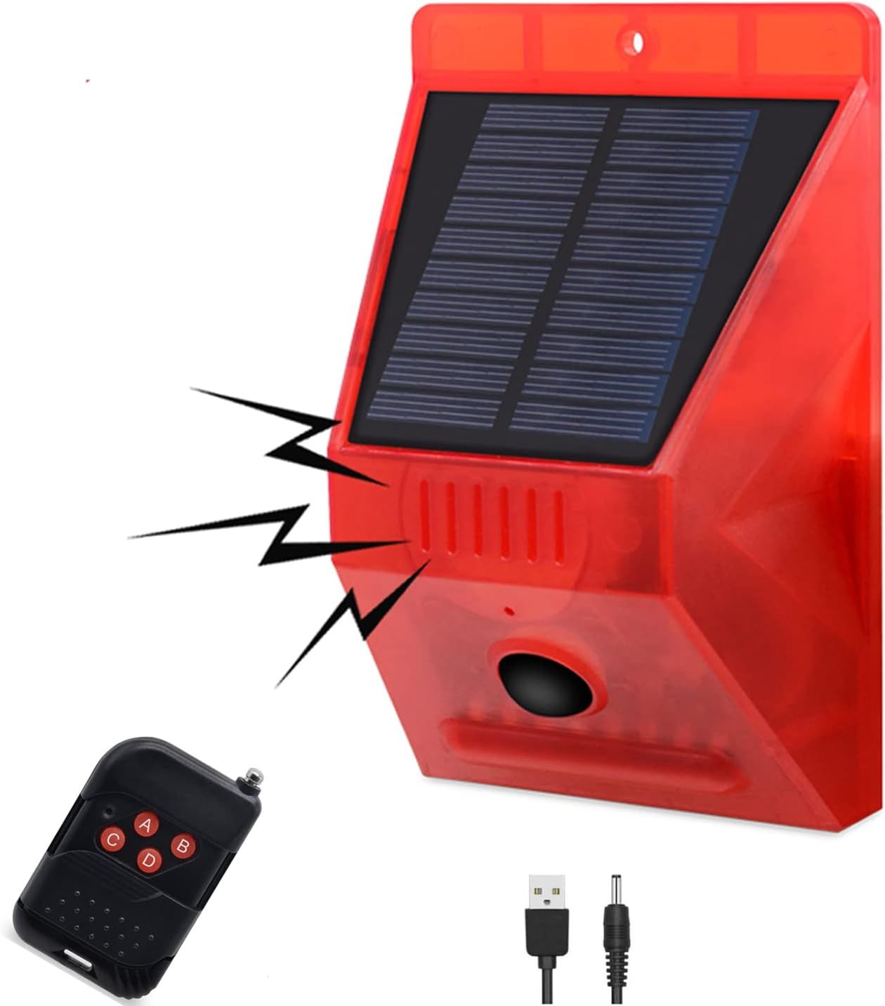 Solar Outdoor Motion Sensor Alarm-129Db Loud Siren Lamp Noise Maker, 4 Working Modes Strobe Light with Remote,Say Goodbye to the Unwanted Explorers