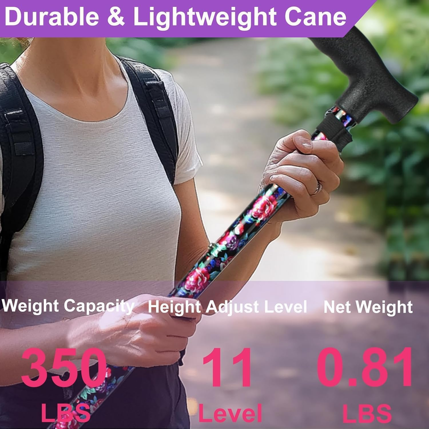 BeGrit Walking Stick Adjustable Cane for Women Ergonomic Handle Stabilising Base - Picture 7 of 14