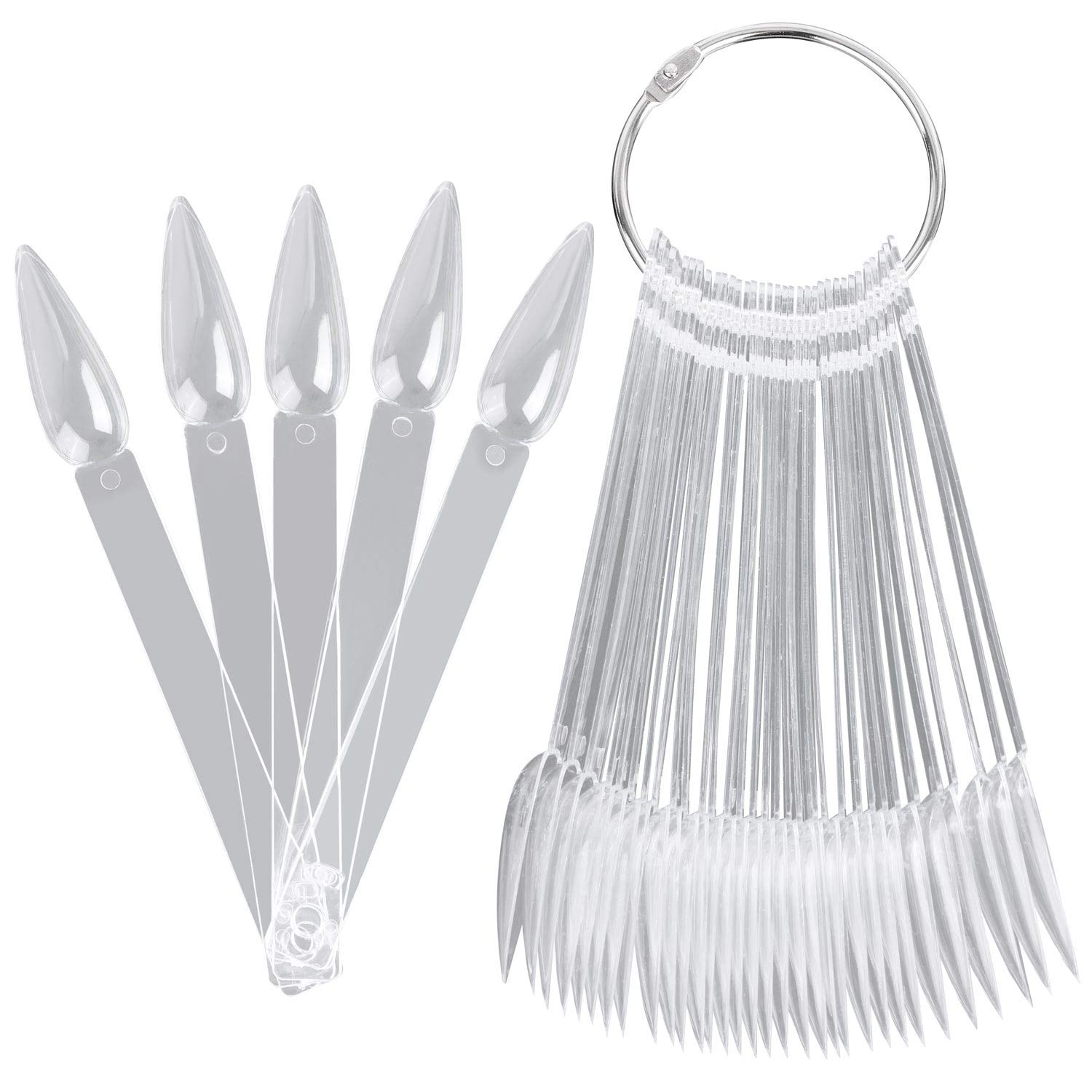 Palitos Muestrarios De Uñas Stiletto Transparentes 160 Piezas Con Anillos Metal