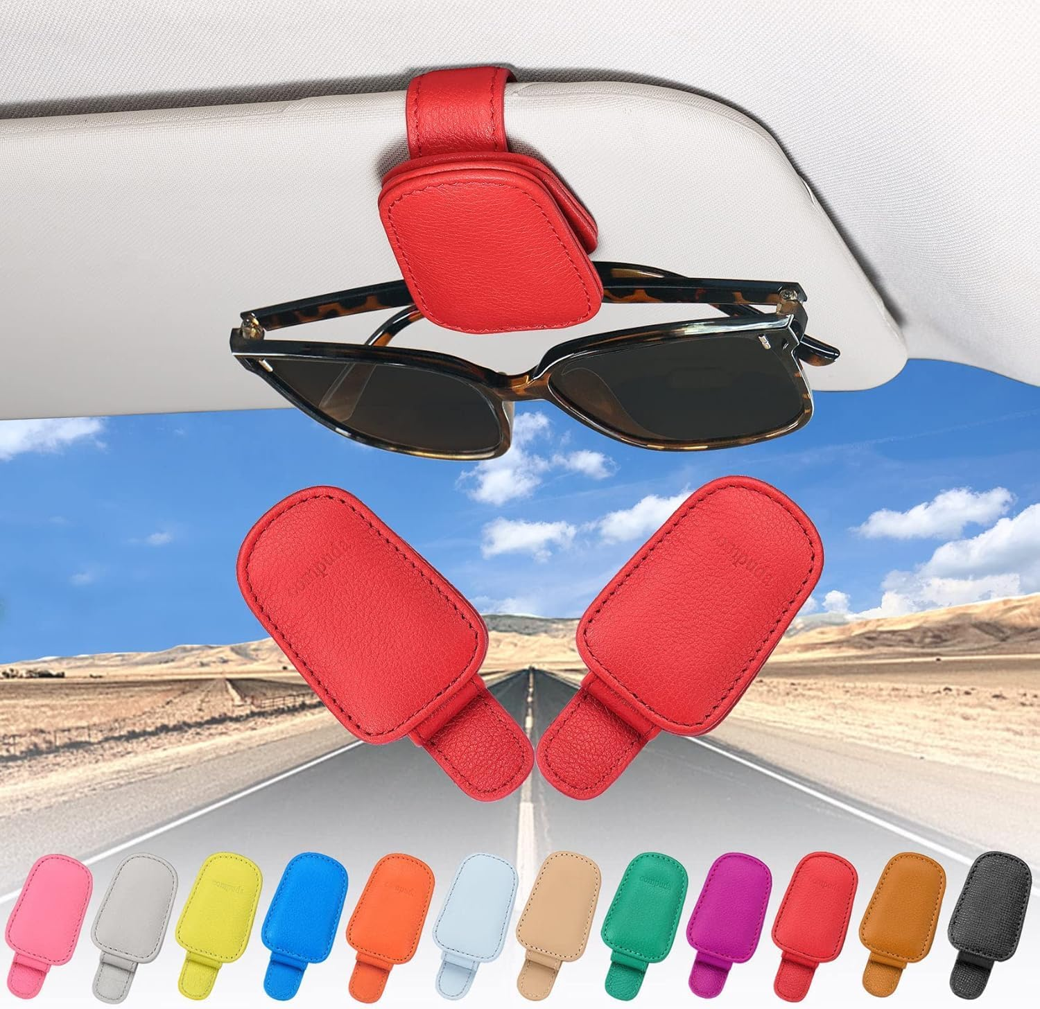 Genuine Leather 2 Packs Sunglasses Holders for Car Visor,Car Sunglass Holder,Sunglasses Holder and Ticket Card Clip,Car Visor Accessories.