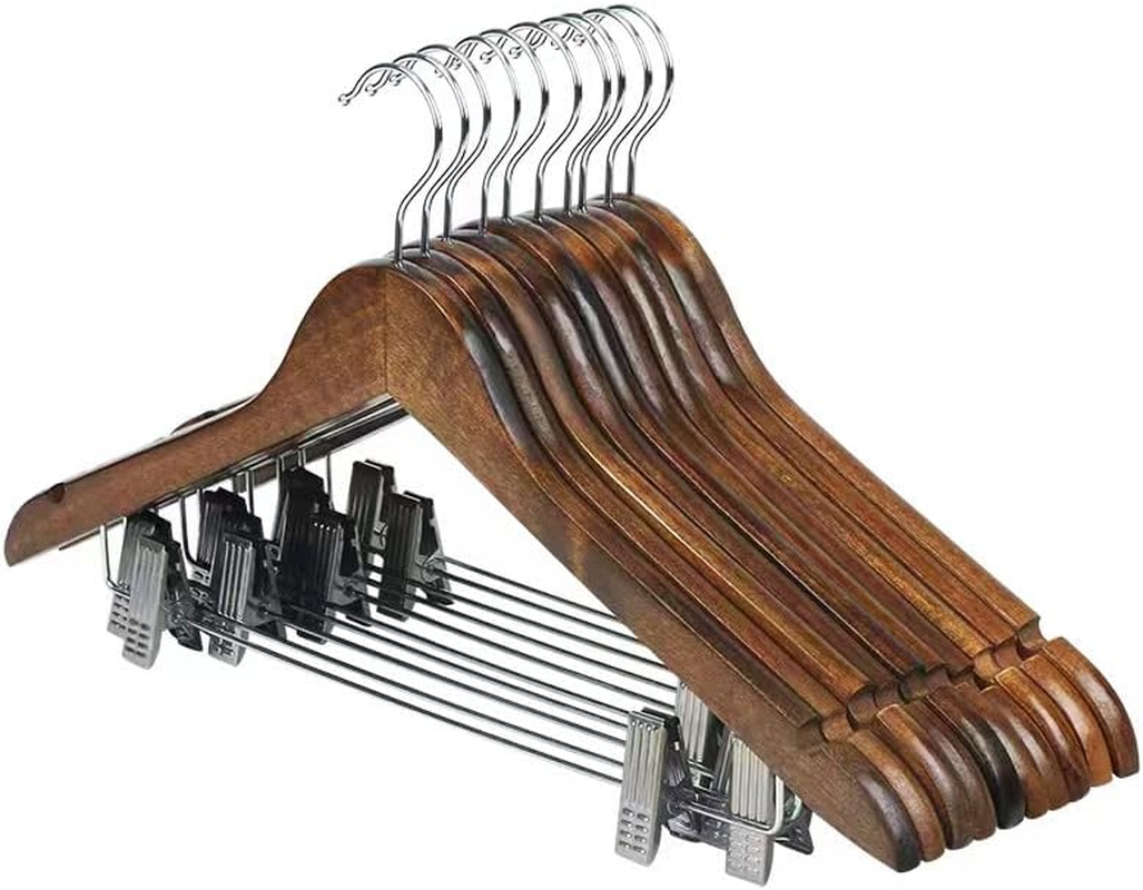 10 Pack Wooden Hangers Suit Hangers Skirts Hangers Coat Hangers with Clips, W... - Picture 8 of 15