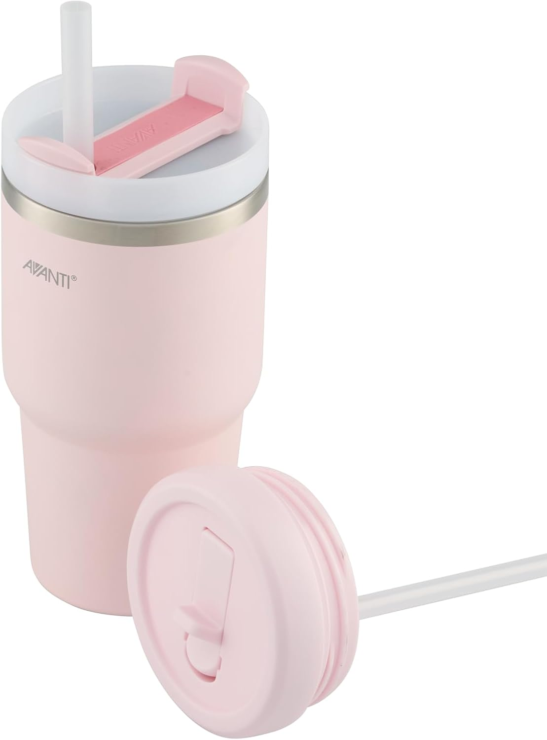 Hydroquench Stainless Steel Insulated Smoothie Tumbler with 2 Lids, 550Ml, Blush Pink