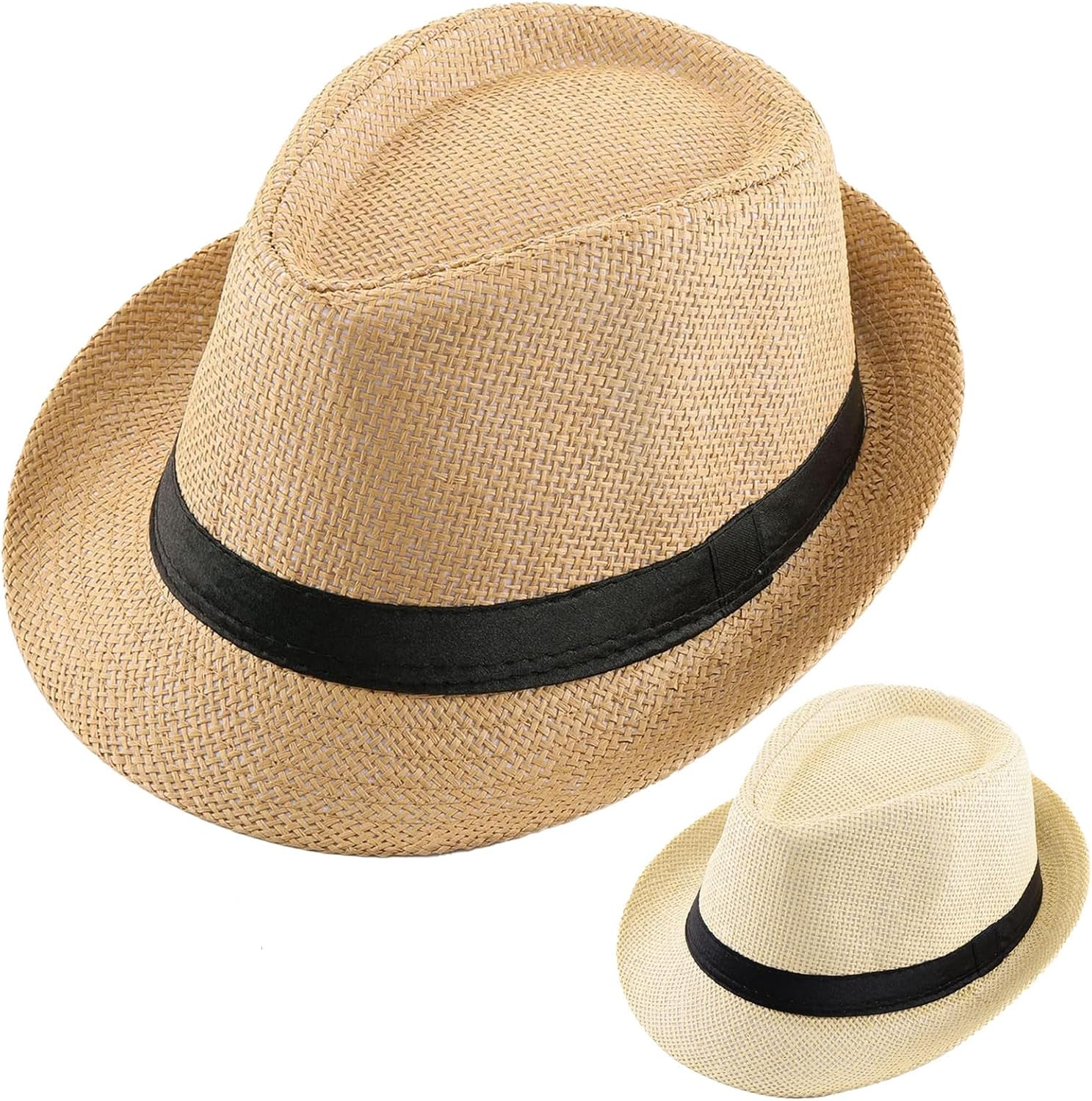 Paquete de 2 sombreros fedora de paja para hombres y mujeres sombrero de playa