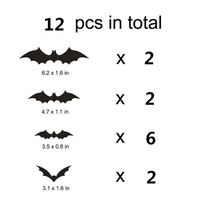 2025 3D Black PVC Bat Wall Stickers – 12-Piece Halloween Set for DIY Haunted Decor & Party Atmosphere
