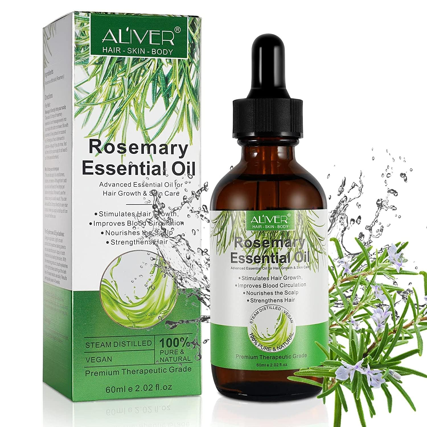Aceite para el crecimiento del cabello, aceite de romero 100% puro y orgánico para cejas