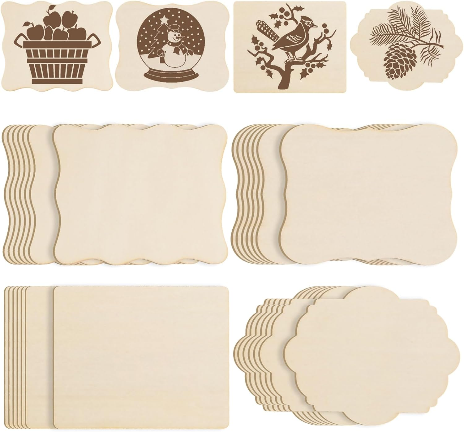 60 PCS Unfinished Wood Cutouts for Crafts Blank Irregular Wooden Slices Natural Wood Cutouts Ornaments for DIY Crafts, Coasters, Home Decorations, Christmas Decorations, Painting, Wood Burning