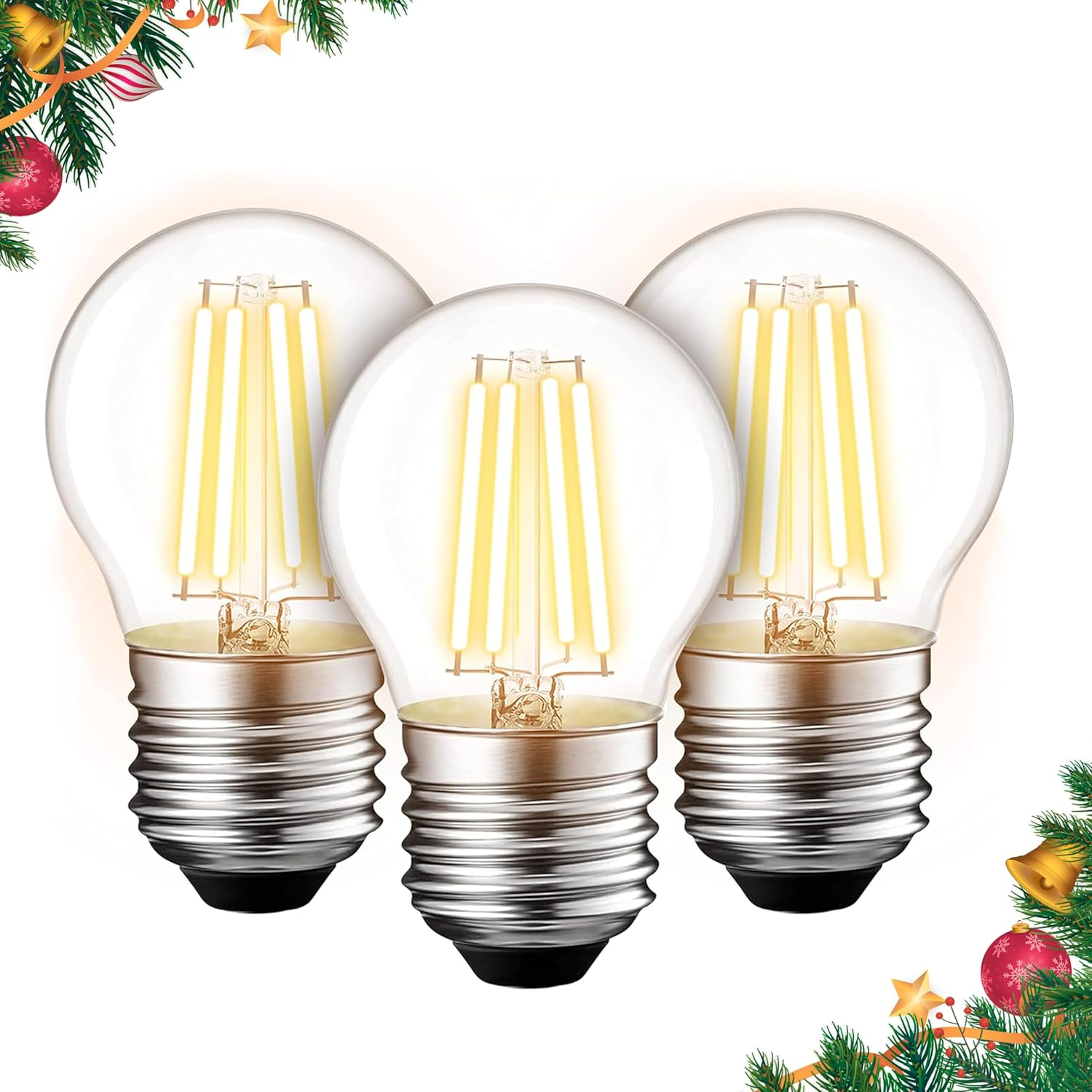 G45 E26 Edison LED Filament Globe Bulb 120V 5W (60 Watt Equivalent), 2700K Warm White Light 550Lm Non-Dimmable for Indoor Outdoor Holiday Home Decoration - 3 Packs