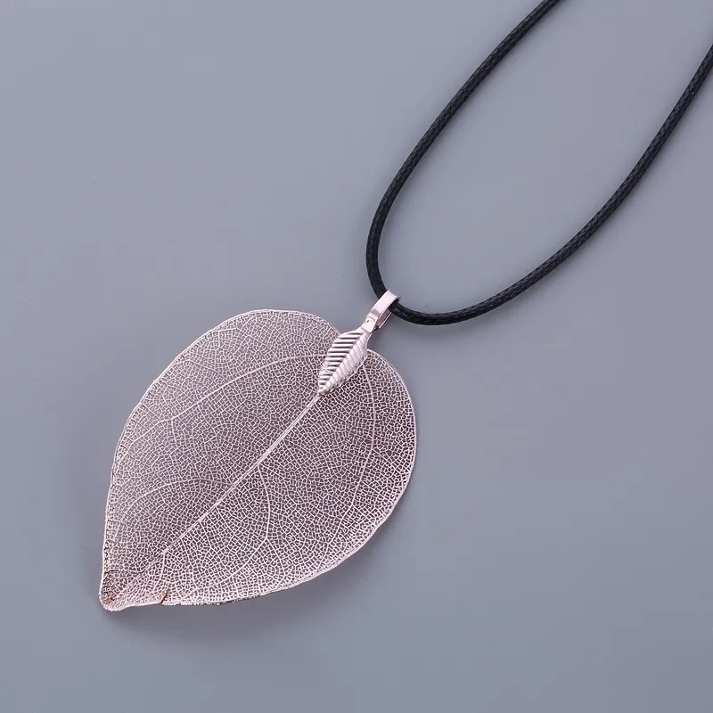 Unique Natural Real Leaf Choker Pendant Necklace for Women True Leaves Shape Filigree Vintage Necklace Jewelry Gift