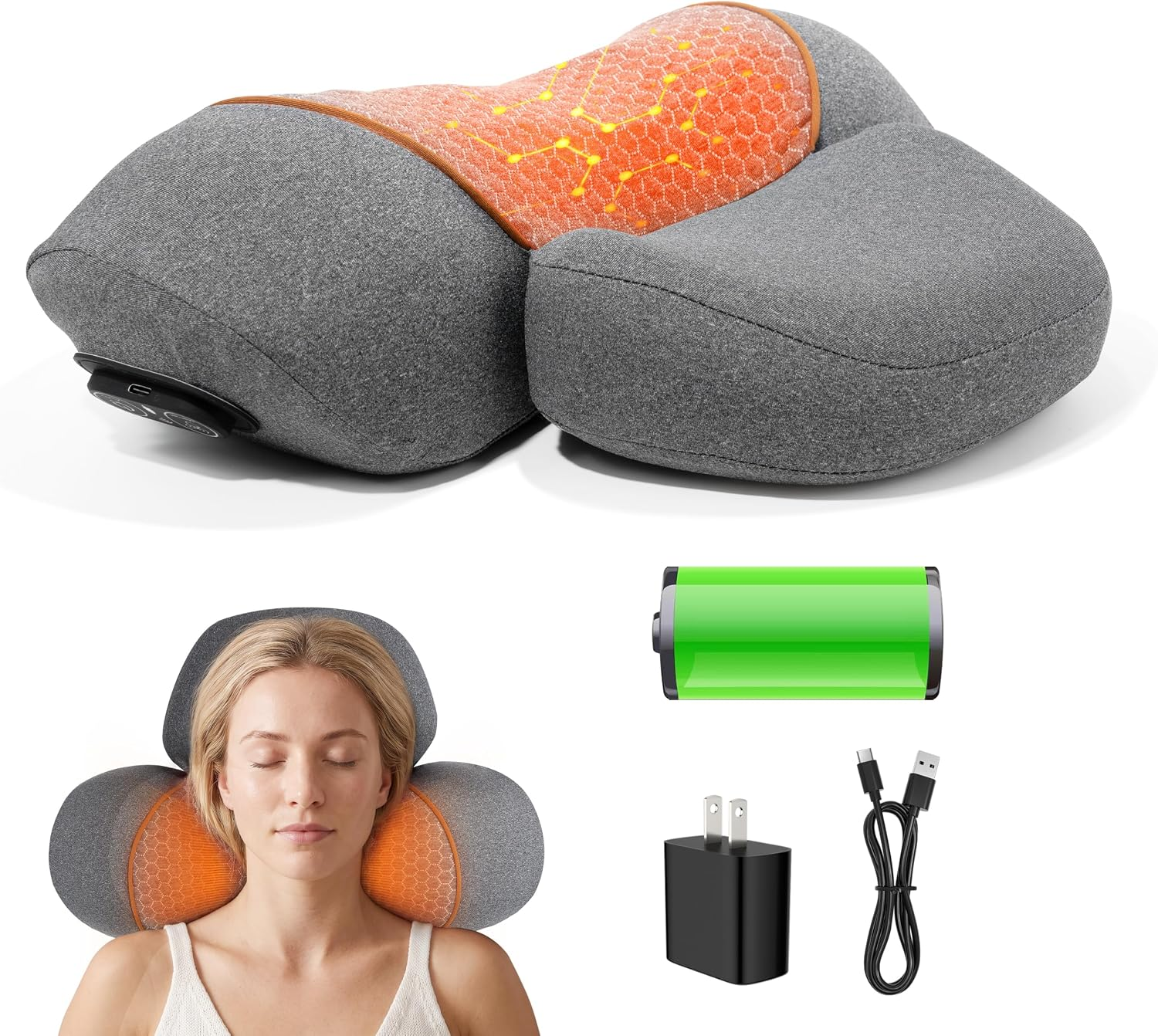 3-in-1 Neck Massager Pillow with 5000mAh Battery Heat Massage Traction