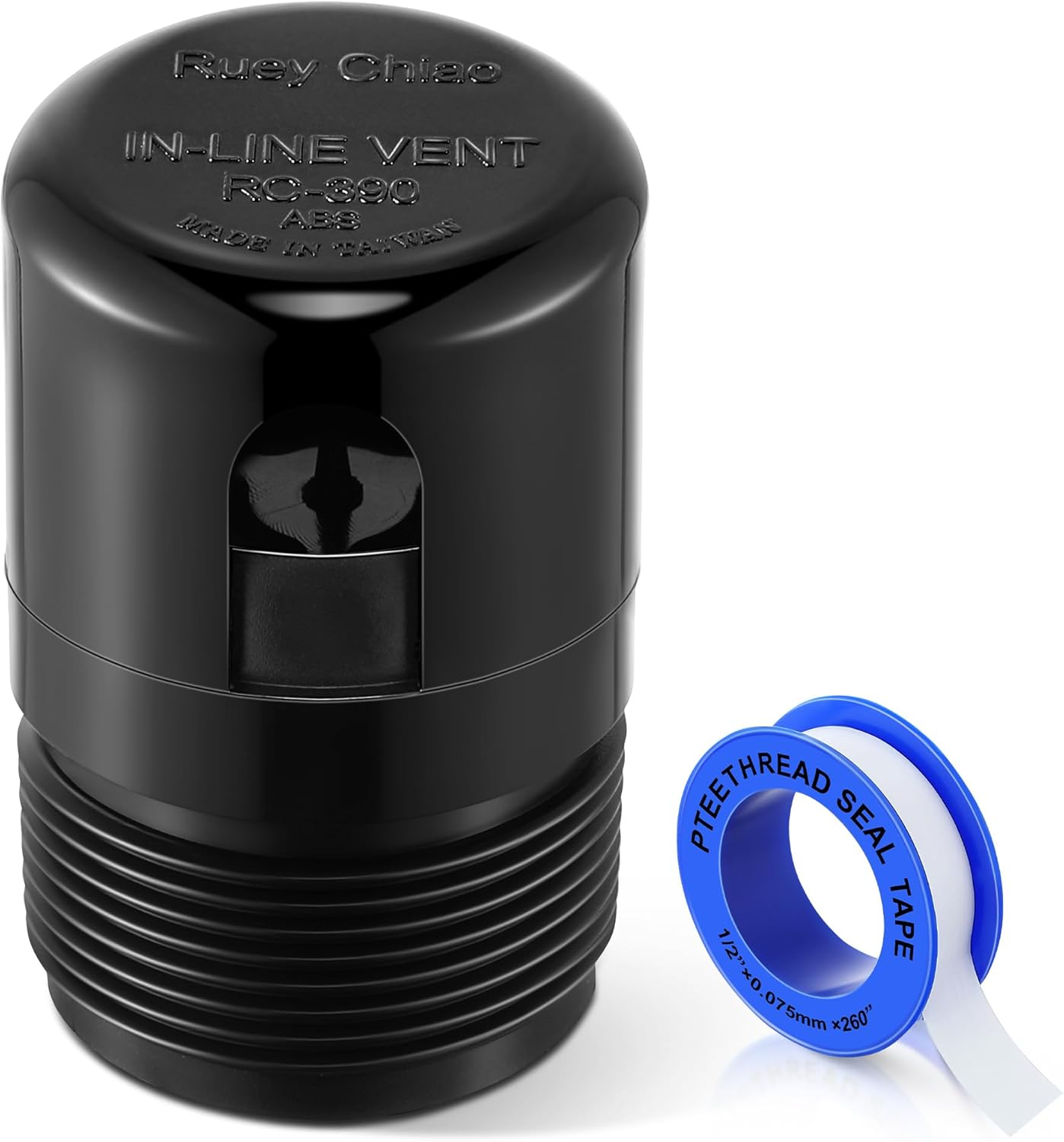 1-1/2 Inch NPT ABS in Line Vent, Diaphragm RV Air Admittance Valve for Under Sink Vent with PTFE Thread Seal Tape, Drain Vent Valve, Easy to Install (1 Pcs)