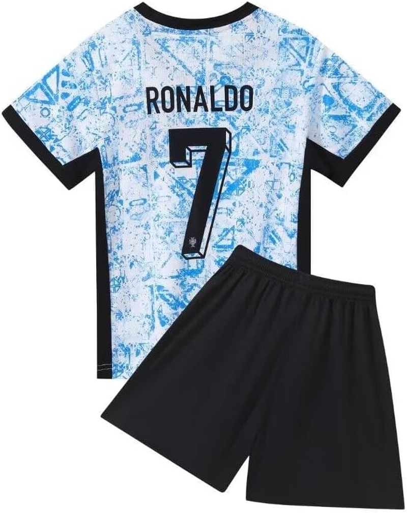 YEESON Youth Kid Soccer Jersey #7, Kids Soccer Jersey Away Portugal Blue Top ... - Picture 7 of 13