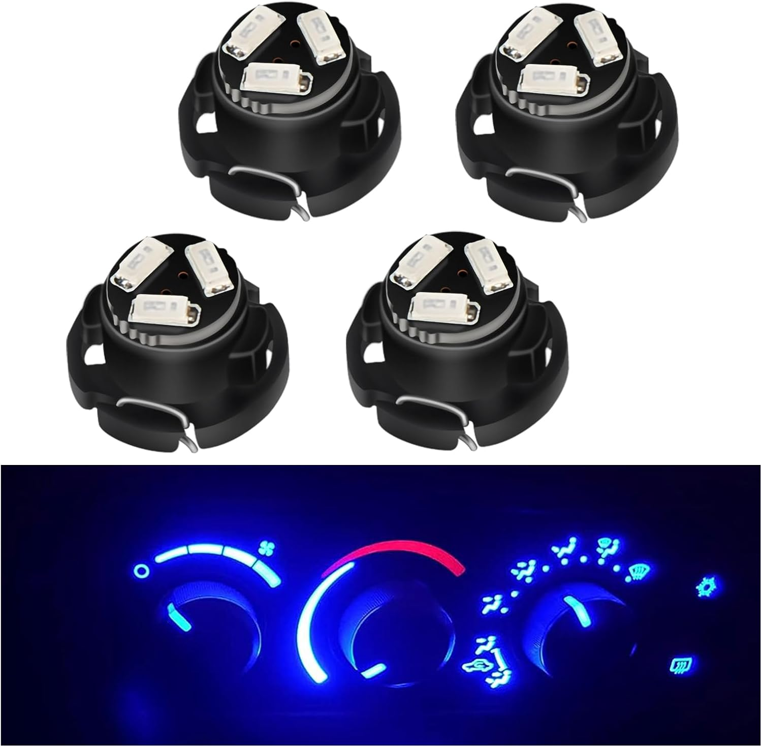 AC Climate Heater Control LED Lights Bulbs Kit Replacement Compatible with 2002-2008 Dodge Ram 1500 2500 3500 Dakota (Blue), Pack of 4