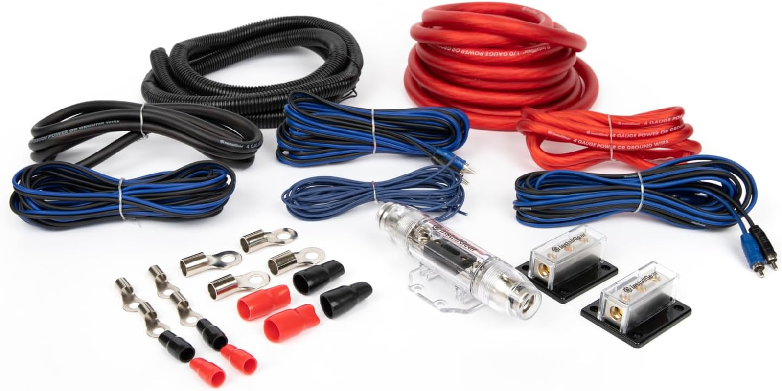 Installgear Dual 1/0 Gauge Amp Wiring Kit - Amp Kit with 4 Amplifier Installation Wiring True Spec and Soft Touch Wire - 4 Gauge Wire, 1/0 Gauge Amp Kit, Amplifier Wiring Kit, Sub Wiring Kit